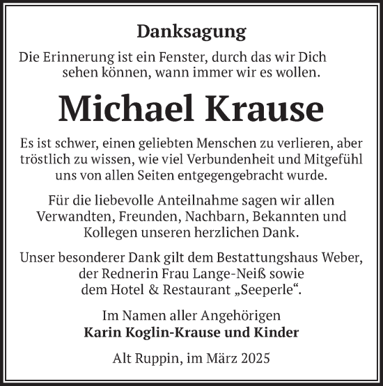 Traueranzeige von Michael Krause von Märkische Oderzeitung