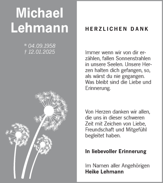 Traueranzeige von Michael Lehmann von Märkische Oderzeitung