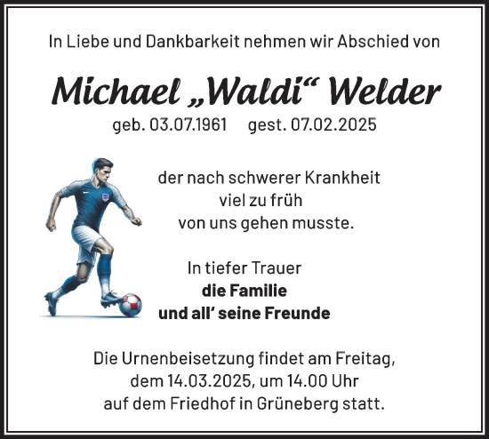 Traueranzeige von Michael Welder von Märkische Oderzeitung