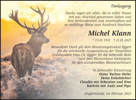 Traueranzeige von Michel Klann von Märkische Oderzeitung