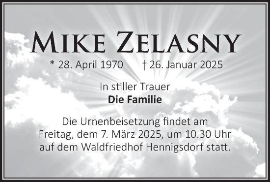 Traueranzeige von Mike Zelasny von Märkische Oderzeitung