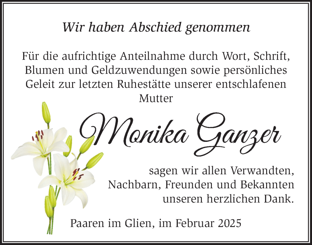  Traueranzeige für Monika Ganzer vom 01.03.2025 aus Märkische Oderzeitung