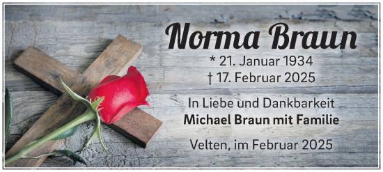 Traueranzeige von Norma Braun von Märkische Oderzeitung