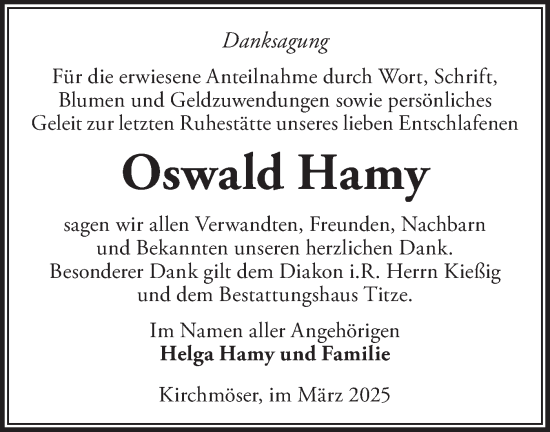 Traueranzeige von Oswald Hamy von Märkische Oderzeitung