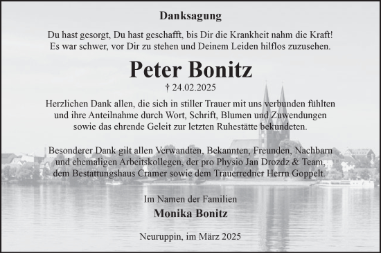 Traueranzeige von Peter Bonitz von Märkische Oderzeitung