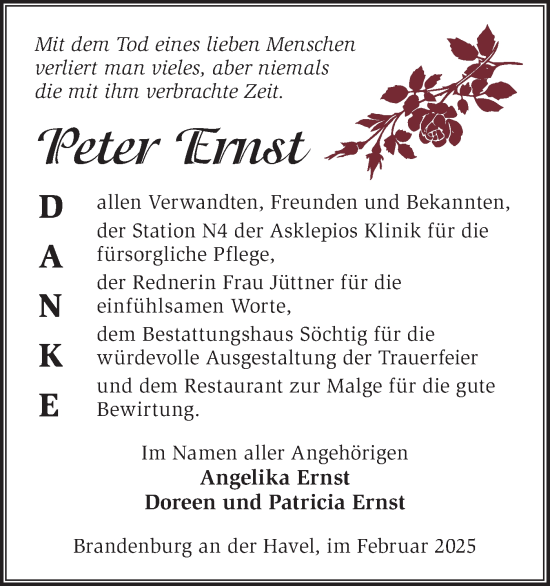 Traueranzeige von Peter Ernst von Märkische Oderzeitung