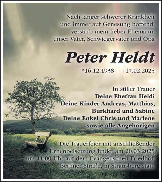 Traueranzeige von Peter Heldt von Märkische Oderzeitung