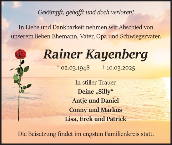 Traueranzeige von Rainer Kayenberg von Märkische Oderzeitung