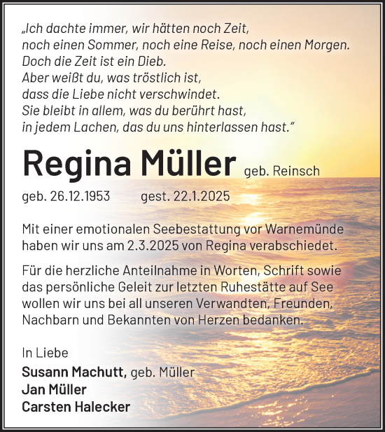 Traueranzeige von Regina Müller von Märkische Oderzeitung