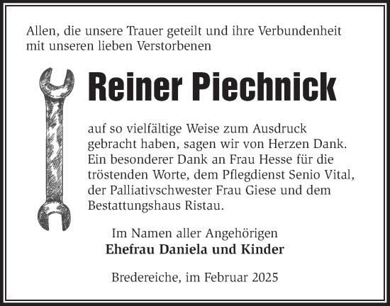 Traueranzeige von Reiner Piechnick von Märkische Oderzeitung