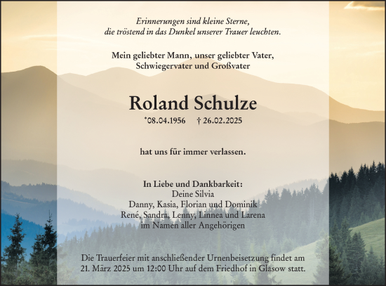 Traueranzeige von Roland Schulze von Märkische Oderzeitung