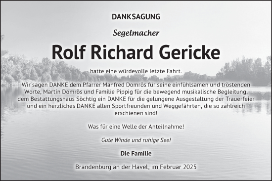 Traueranzeige von Rolf Richard Gericke von Märkische Oderzeitung