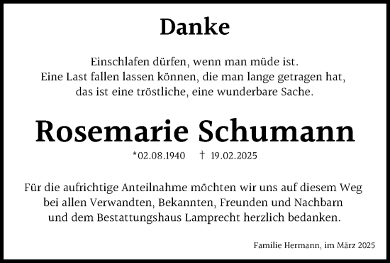 Traueranzeige von Rosemarie Schumann von Märkische Oderzeitung