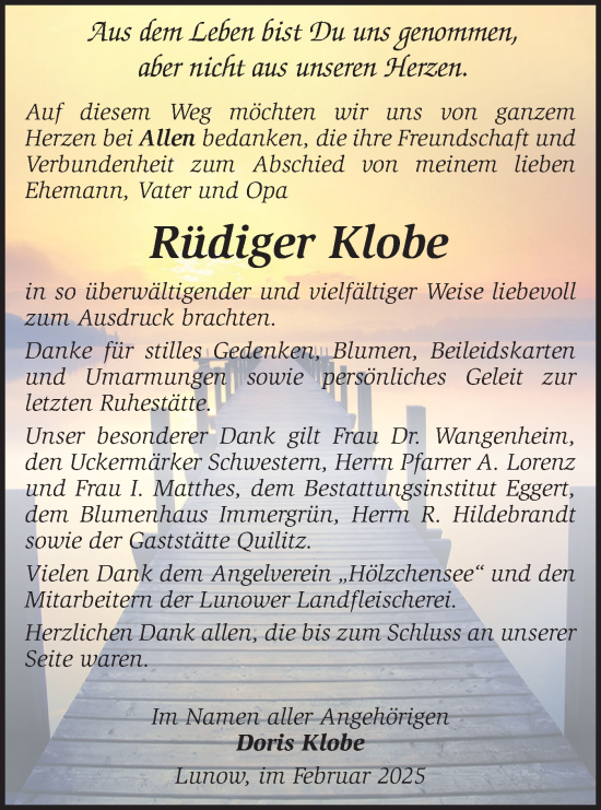 Traueranzeige von Rüdiger Klobe von Märkische Oderzeitung