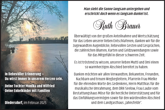 Traueranzeige von Ruth Brauer von Märkische Oderzeitung