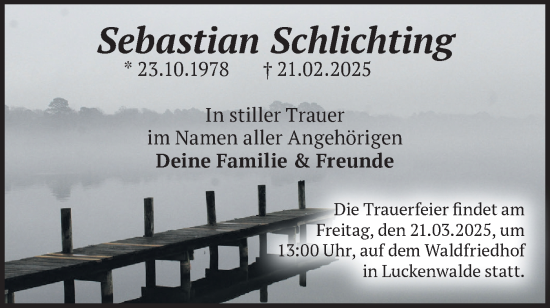 Traueranzeige von Sebastian Schlichting von Märkische Oderzeitung
