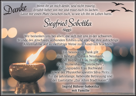Traueranzeige von Siegfried Sobottka von Märkische Oderzeitung