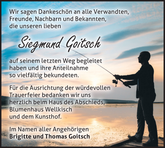Traueranzeige von Siegmund Goitsch von Märkische Oderzeitung
