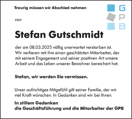 Traueranzeige von Stefan Gutschmidt von Märkische Oderzeitung