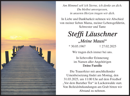 Traueranzeige von Steffi Läuschner von Märkische Oderzeitung
