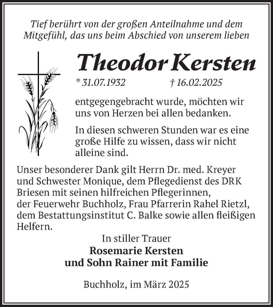  Traueranzeige für Theodor Kersten vom 08.03.2025 aus Märkische Oderzeitung