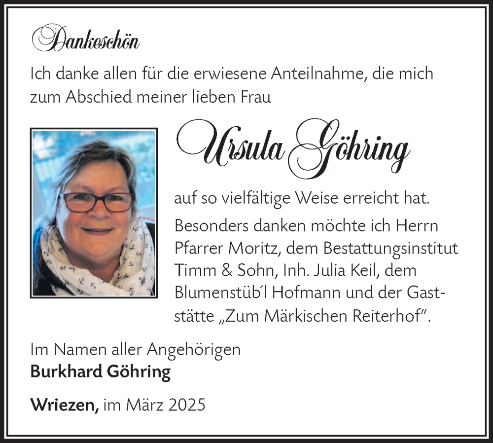  Traueranzeige für Ursula Göhring vom 28.03.2025 aus Märkische Oderzeitung