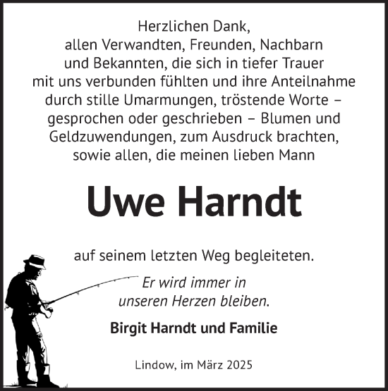 Traueranzeige von Uwe Harndt von Märkische Oderzeitung