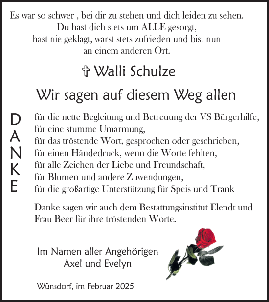 Traueranzeige von Walli Schulze von Märkische Oderzeitung