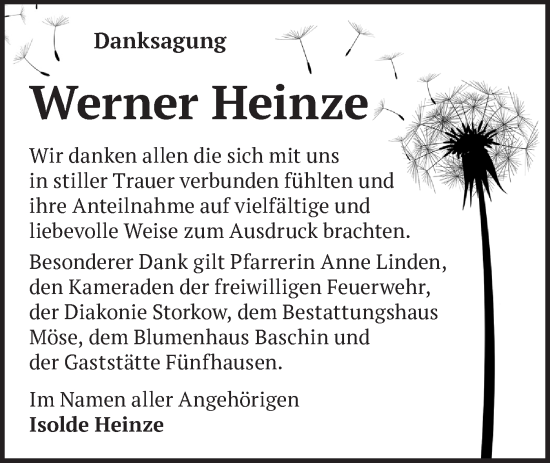 Traueranzeige von Werner Heinze von Märkische Oderzeitung
