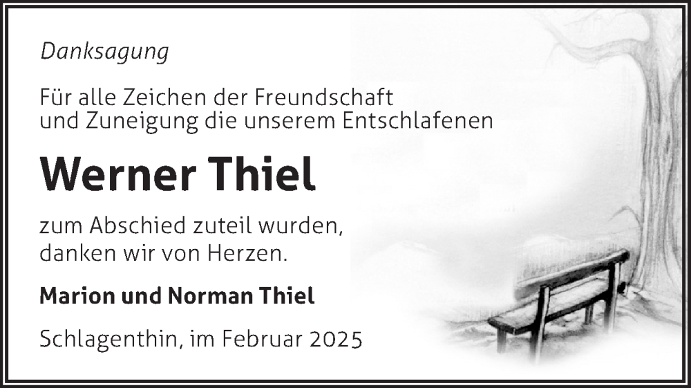  Traueranzeige für Werner Thiel vom 15.03.2025 aus Märkische Oderzeitung