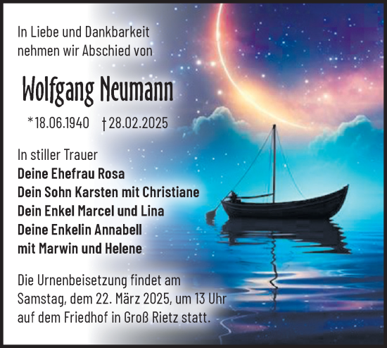 Traueranzeige von Wolfgang Neumann von Märkische Oderzeitung