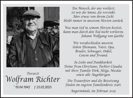 Traueranzeige von Wolfram Richter von Märkische Oderzeitung