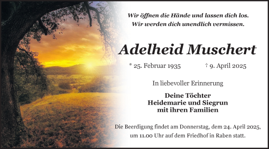 Traueranzeige von Adelheid Muschert von Märkische Oderzeitung
