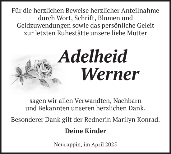 Traueranzeige von Adelheid Werner von Märkische Oderzeitung