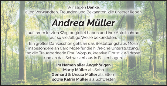 Traueranzeige von Andrea Müller von Märkische Oderzeitung