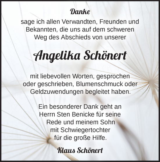 Traueranzeige von Angelika Schönert von Märkische Oderzeitung