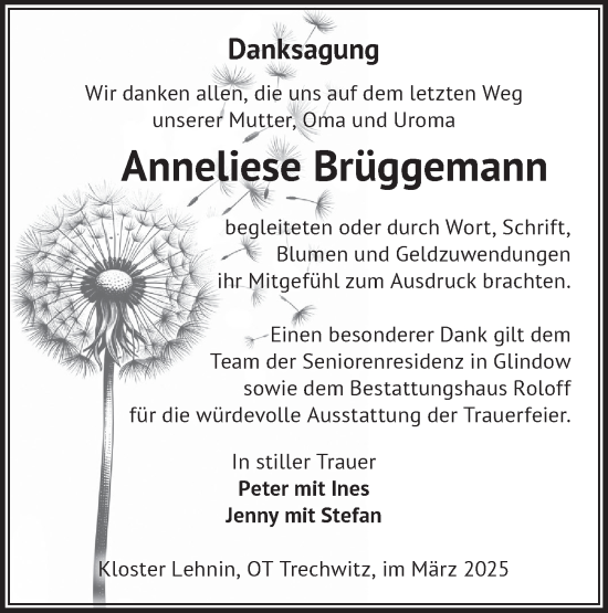 Traueranzeige von Anneliese Brüggemann von Märkische Oderzeitung