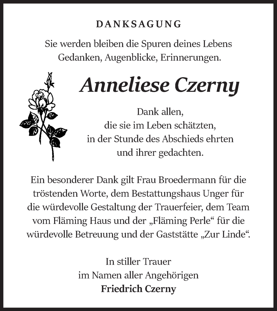  Traueranzeige für Anneliese Czerny vom 05.04.2025 aus Märkische Oderzeitung