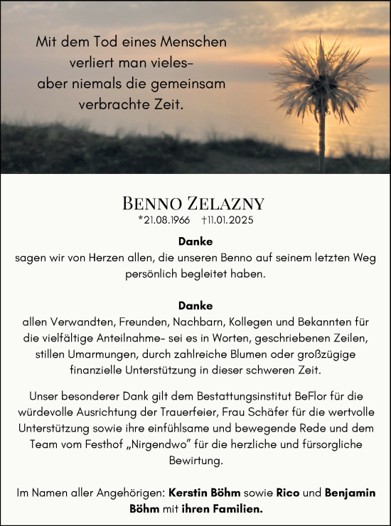 Traueranzeige von Benno Zelazny von Märkische Oderzeitung