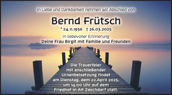 Traueranzeige von Bernd Frütsch von Märkische Oderzeitung