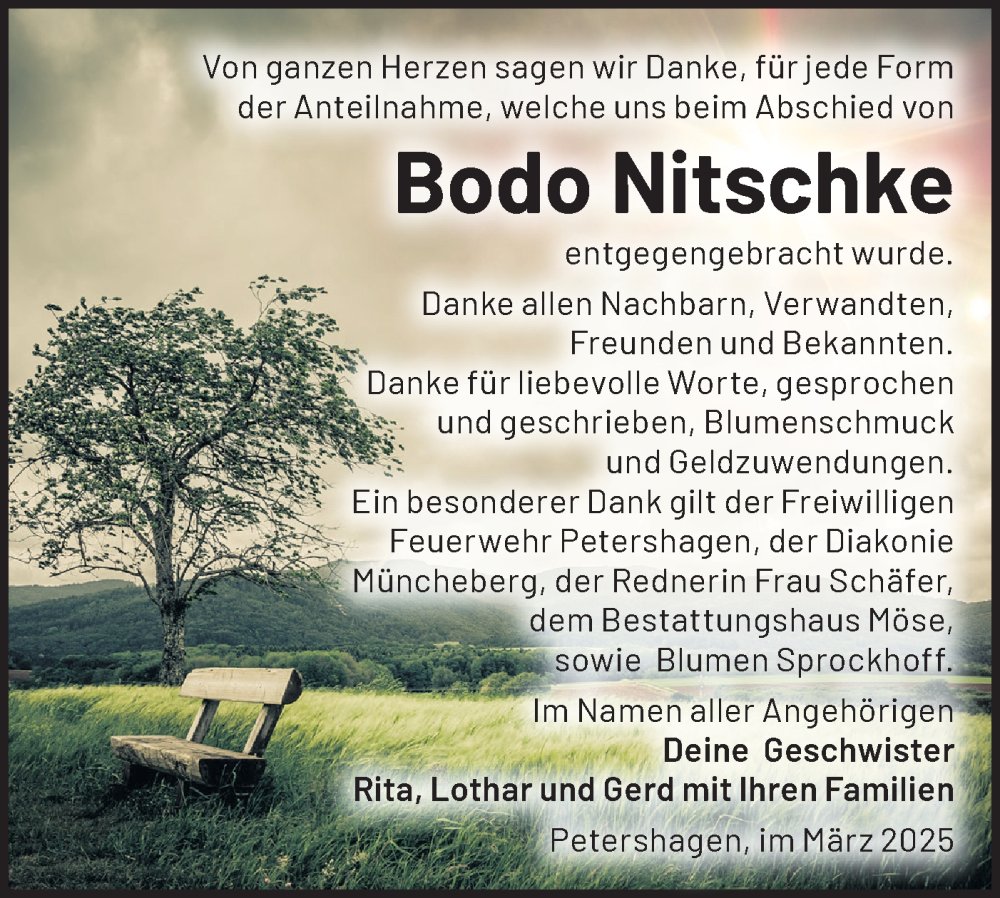 Traueranzeige für Bodo Nitschke vom 19.04.2025 aus Märkische Oderzeitung