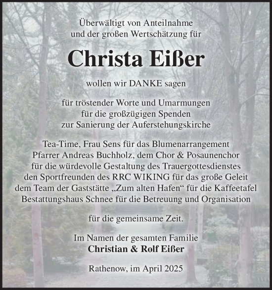 Traueranzeige von Christa Eißer von Märkische Oderzeitung