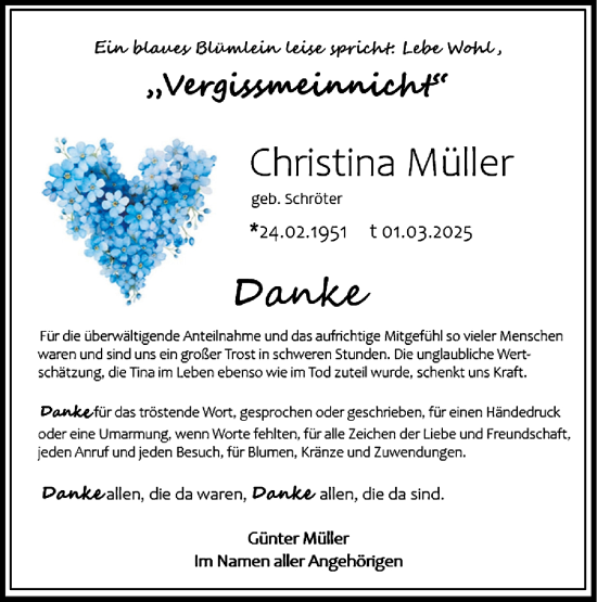 Traueranzeige von Christina Müller von Märkische Oderzeitung