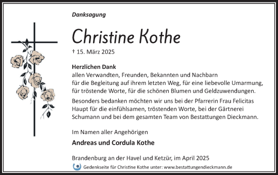 Traueranzeige von Christine Kothe von Märkische Oderzeitung