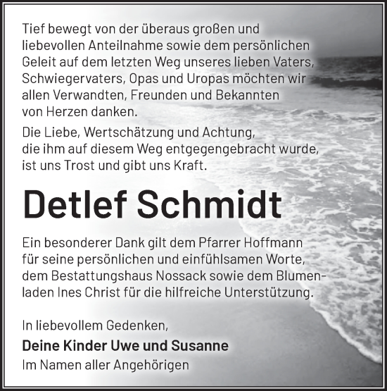 Traueranzeige von Detlef Schmidt von Märkische Oderzeitung