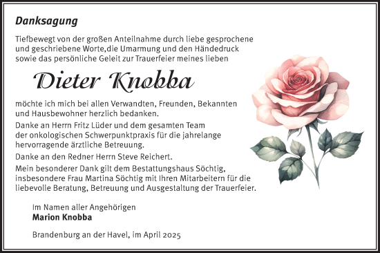 Traueranzeige von Dieter Knobba von Märkische Oderzeitung
