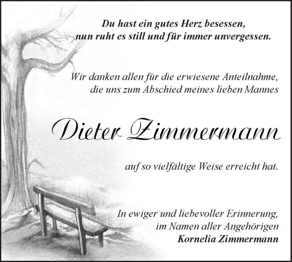  Traueranzeige für Dieter Zimmermann vom 05.04.2025 aus Märkische Oderzeitung
