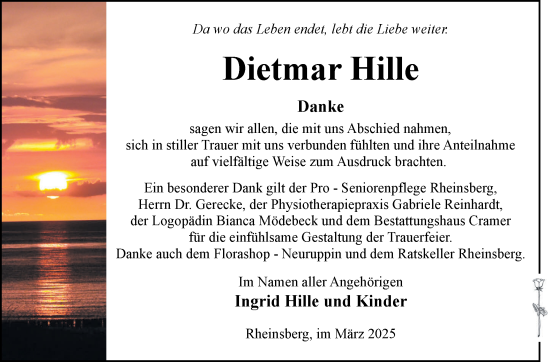 Traueranzeige von Dietmar Hille von Märkische Oderzeitung