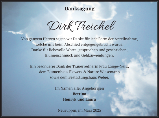 Traueranzeige von Dirk Treichel von Märkische Oderzeitung