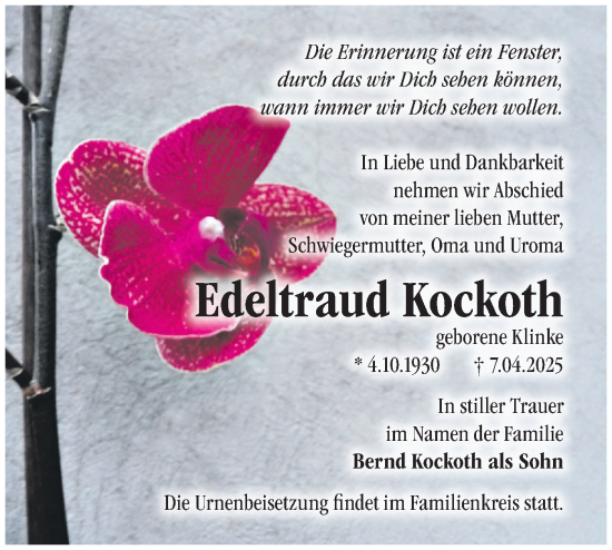 Traueranzeige von Edeltraud Kockoth von Märkische Oderzeitung